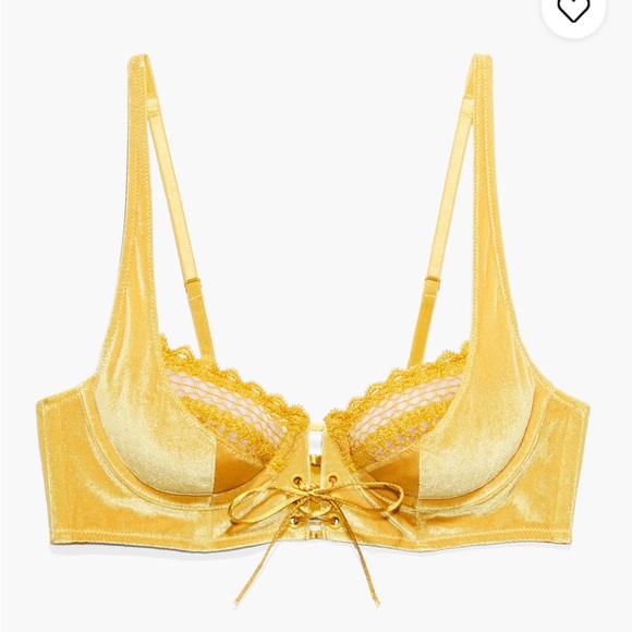 Savage X Fenty Honeycomb Yellow Velvet Vixen Lace-Up Bra - Picture 3 of 8
